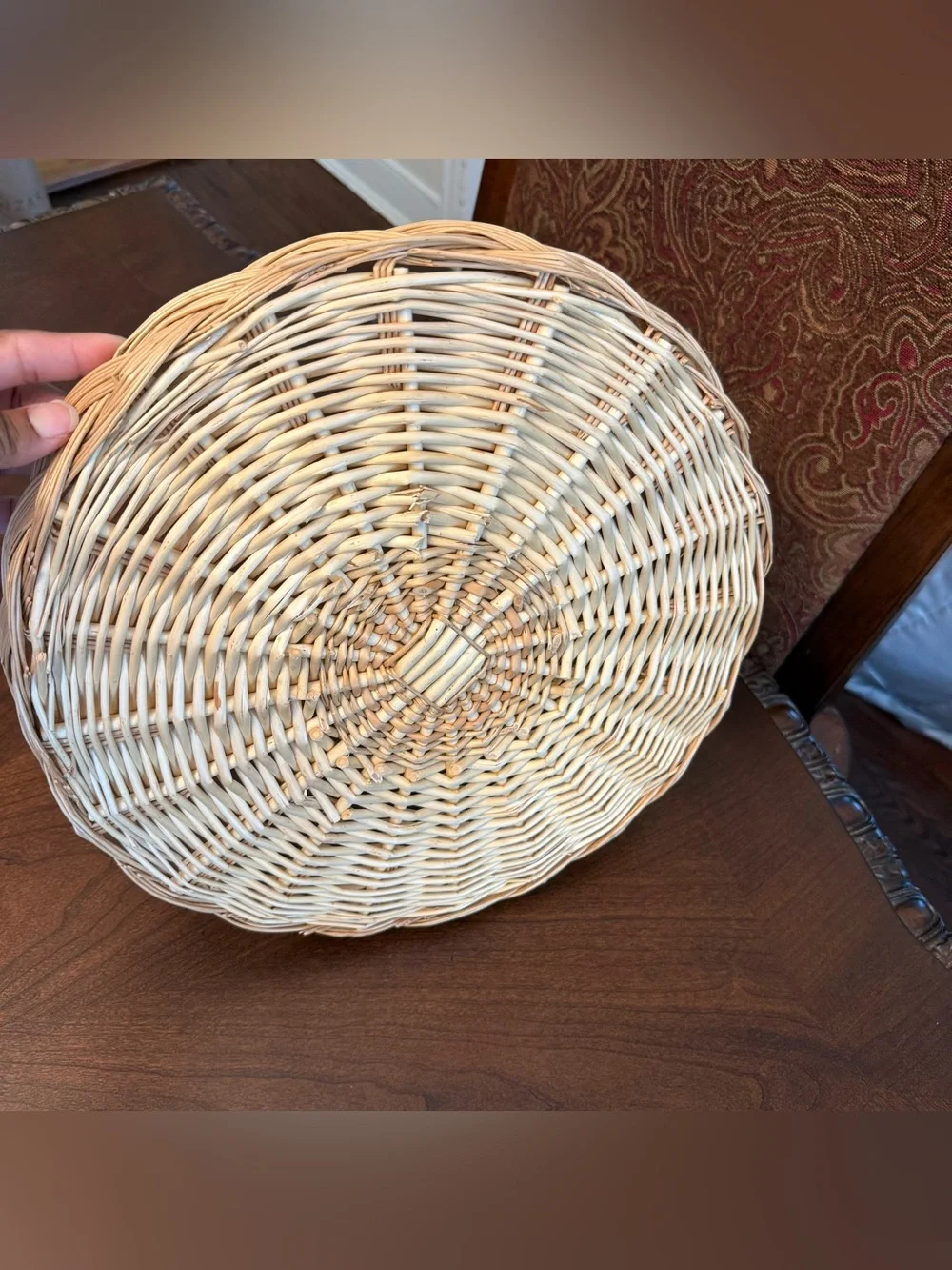 Vintage Woven Round Serving Basket Tray / Rattan Charger - Natural Tan